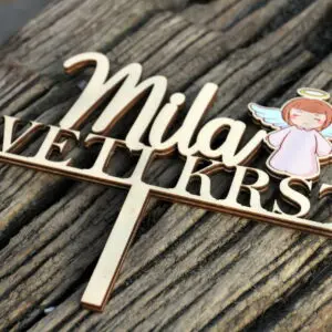 Cake Topper Sveti krst s imenom in angelom