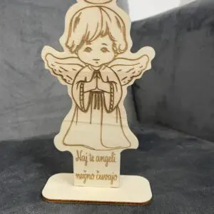 Lesena sveča - stoječi angel v2